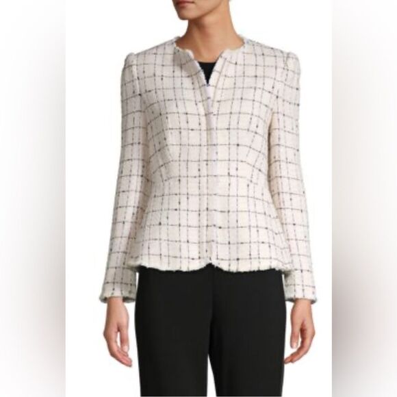 REBECCA TAYLOR Textured Plaid Cotton-Blend Jacket size 10 - Picture 1 of 9